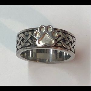Stainless Steel Celtic Ring w/Sterling Puppy Paw